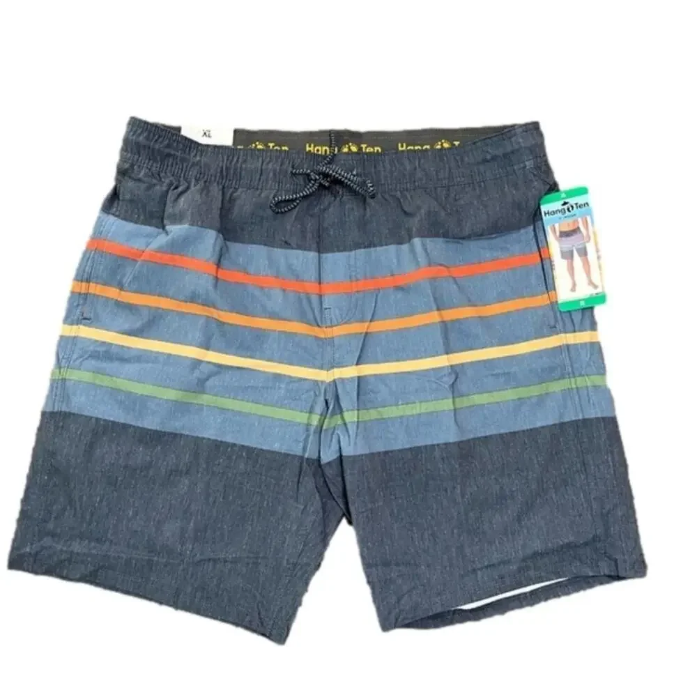 Hang Ten Men's Swimwear Trunks Shorts Blue Stripe Size XL NWT